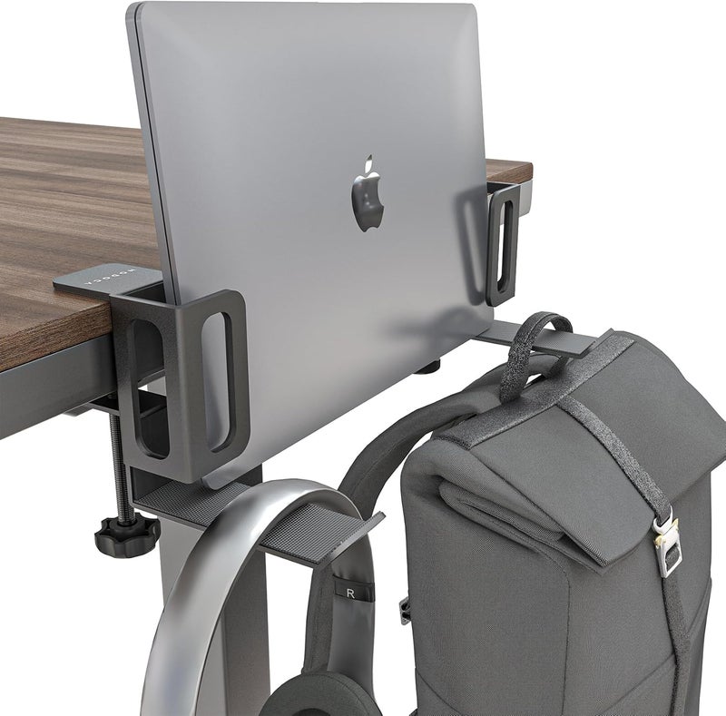 NODOCA Laptop Storage for Desk, Vertical Laptop Stand for Desk, MacBook Vertical Stand, with Headphone Holder, Desk Side Storage for MacBook/Surface/Samsung/HP/Dell[M, Black] - Image 1